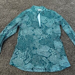 TOMMY BAHAMA  Quarter Zip Golf Long Sleeve Top Tropical UPF 50 M Pocket